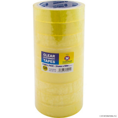  - Pack Of 9 Rolls Clear Packing Tape 24mm X 50M Stationary Parcel Sellotape