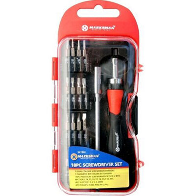 18Pc Ratchet Precision Screwdriver Bit Set Slotted Phillips Torx Magnetic from B&Q