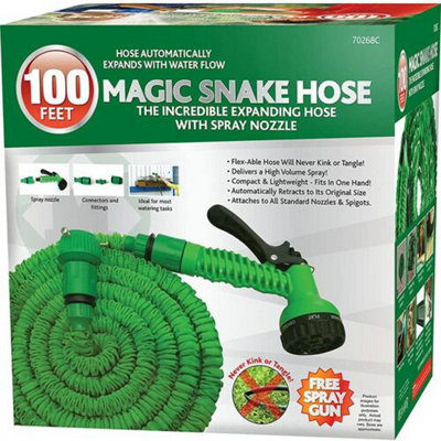 100Ft Green Expandable Flexible Garden Hose Pipe Expanding Fittings + Spray Gun from B&Q