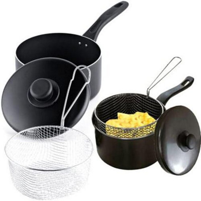 20Cm Non Stick Chip Pan With Strainer BasketNon Stick With Handles For Easy & Safe Carrying Frying Pot For Chips Cooking Foods from B&Q
