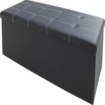 Large Triple Black Ottoman Faux Leather Bench Stool Folding Seat Footstool Chest Foldable from B&Q