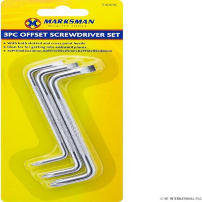 2 X 3Pc Offset Screwdriver Set Cranked Right Angle Bent Crosspoint Slotted Pozi from B&Q