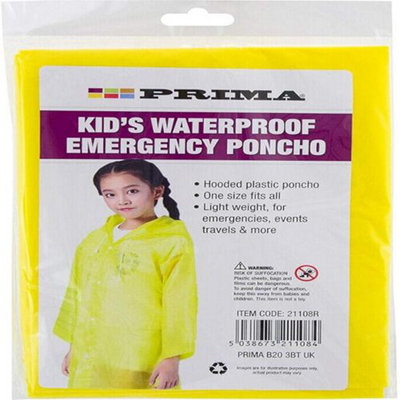 3 X Yellow Waterproof Emergency Poncho Kids Rain Hooded Raincoat Hiking Camping from B&Q