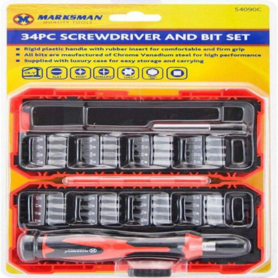 34Pc Screwdriver Bit Set Flat Pozi Phillips Torx Cr-V Magnetic Impact In Case from B&Q