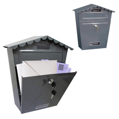  - Grey Steel Post Box Large Mailbox Wall Mounted Lockable Letter Mail With 2 KeysFor Home Use Posting Mailing Letterbox