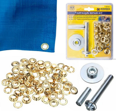 63Pc Tarpaulin Repair Kit Groundsheet Cover Repair Kit Tool Eyelet Grommets New from B&Q