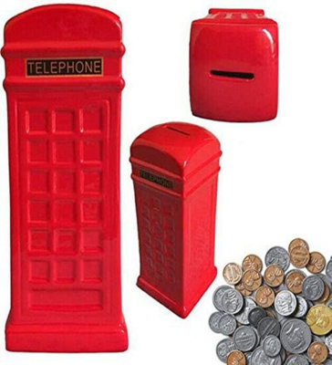 B&Q 18Cm Phone Money Box Telephone London Coins Piggy Bank Safe Novelty Cash Gift