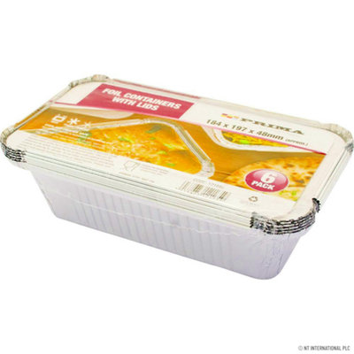 Pack Of 36 Aluminium Foil Containers With Lids Hot Food Takeaway 18Cm Box from B&Q