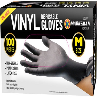 100Pc Medium Disposable Vinyl Gloves Black Powder/latex Free Work Hygiene Food from B&Q