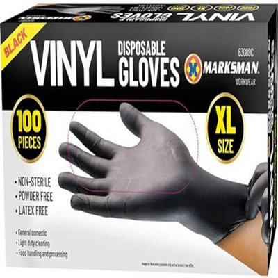 100Pc X-Large Disposable Vinyl Gloves Black Powder/latex Free Work Hygiene Food from B&Q