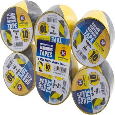  - 6 Rolls Caution Tape Yellow Roll Self Adhesive Hazard Safety Warning 48mm X 10M