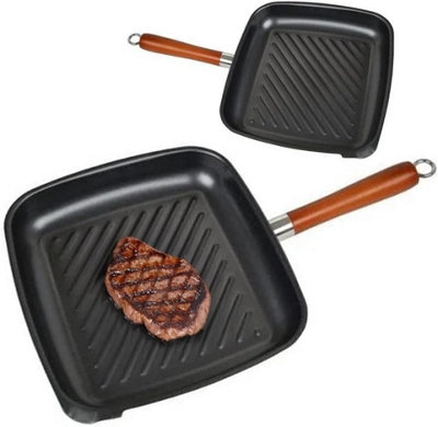  - 26Cm Grill Pan Non Stick Coating Cooking Frying Kitchen Bbq Steak Fish Fry New