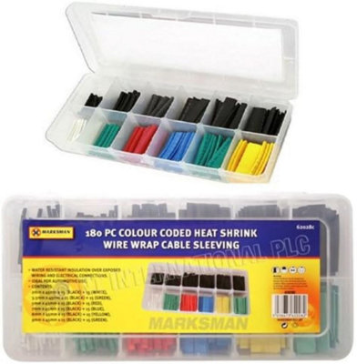 New 180Pc Assorted Heat Shrink Colour Coded Sleeving Car Electrical Wire Wrap Cable from B&Q