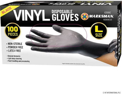 100Pc Large Disposable Vinyl Gloves Black Powder Latex Free Work Hygiene Food from B&Q