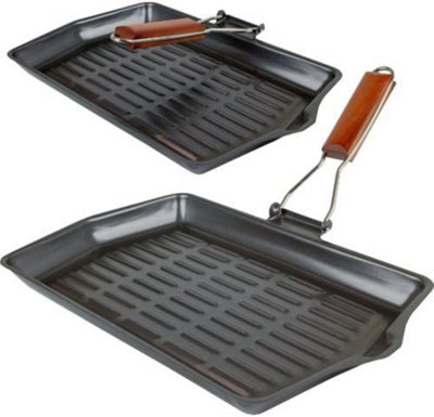 New Non Stick Grill Cooking Frying Pans Rose Wooden Handle Fry Pan 34 X 22 Cm from B&Q