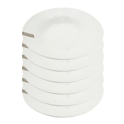  - Pack Of 6 White Rim Large 8 Inch Dinner Soup Bowl Plate Dish Gift Plates Porcelain Kitchen Serving Dishes Multi Purpose Dinnerware