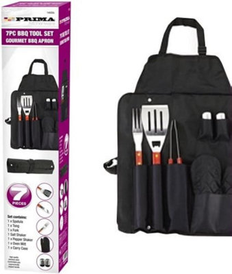 7Pc Bbq Tool Set Barbecue Utensil Camping Stainless Steel Apron Cutlery from B&Q