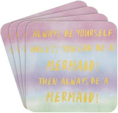  - Pack Of 4 Mermaid Coasters Tableware Table Dinner Dining Gift Square Drinks Mugs