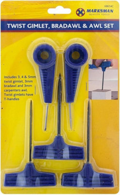 New Pack Of 5 Twist Gimlet Bradawl And Awl Set Carpenters Hand Tool T-Handle Gimlets For Wood Boring & Hole Making Diy from B&Q