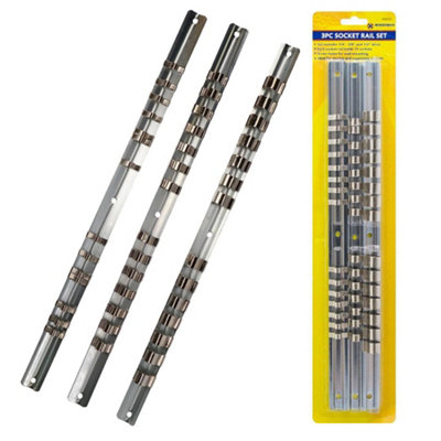 New 3Pc Socket Rail Set Tools Wall Mounting Storing Organise Holds 15 Sockets from B&Q