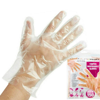450 X Plastic Disposable Gloves Polythene Protective Catering Clear Hairdressing from B&Q