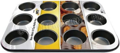 Pack Of 12 Muffin Baking Tray Cake Non Stick Kitchen Tin Pan Oven Dish Cupcake Cakes from B&Q