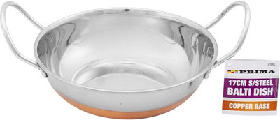  - Set Of 4 17Cm Balti Dish Karahi Metal Curry Serving Stainless Steel Copper Base New