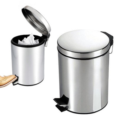 5L Metal Chrome Pedal Bin Kitchen Toilet Rubbish Hygienic Home Paper Dustbin Boxed (5L) from B&Q
