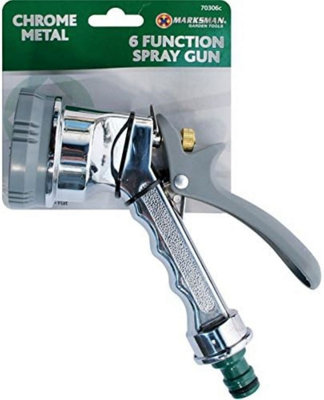 New 6 Function Spray Gun Multi Garden Hose Watering Chrome Dial Sprayer Metal from B&Q