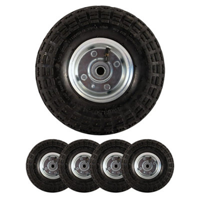 B&Q New Bond Hardware Set Of 4 10" Pneumatic Wheels For Sack Trucks Trolleys Wheelbarrows