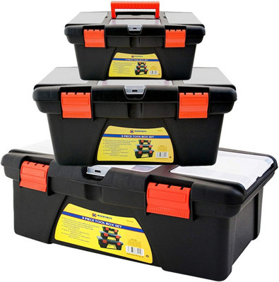 Marksman New Set Of 3 Tool Boxes Storage Tool Organiser Diy Compartment With Removeable Trays