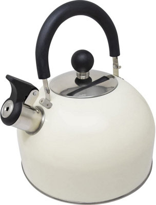 Stainless Steel Whistling Kettle 2.5L Outdoor Camping Hiking Indoor & Outdoor Stove Fast Boil Lightweight Phenolic Handle Cream from B&Q