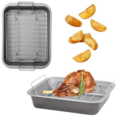 Star Supplies Stainless Steel Curved 36Cm Non-Stick Deep Roasting Tin & Rack from B&Q