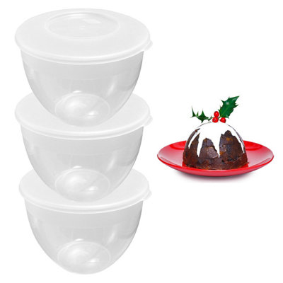 Star Supplies 3 X Mixed Set(0.6L,1.2L,2L) Clear Plastic Steam Pudding Bowls With Sealable Clip-On Lids from B&Q