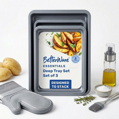 Star Supplies Set Of 3 (1 X 351 X 31 & 1 X 28Cm) Essentials Stackable Deep Baking Trays from B&Q