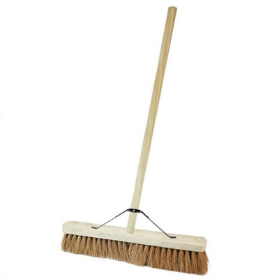 B&Q -  1X 24" Coco Soft Bristle Indoor Outdoor Garage & Yard Broom Soft Sweeping Brush With Long Handle