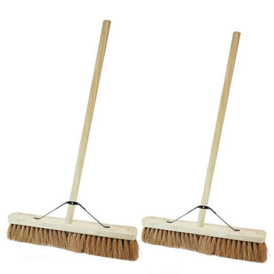 B&Q -  2X 24" Coco Soft Bristle Indoor Outdoor Garage & Yard Broom Soft Sweeping Brush With Long Handle
