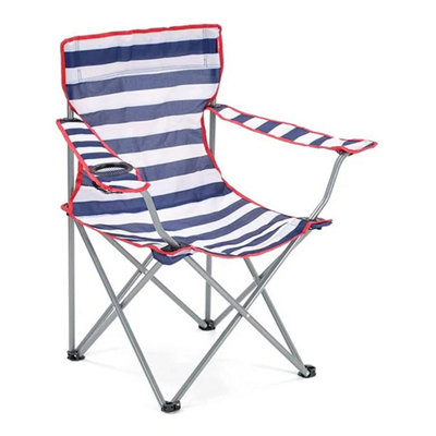 B&Q -  Outdoor Garden Patio Camping Lightweight Blue And Red Striped Folding Chairs With Cup Holder & Arm Rest