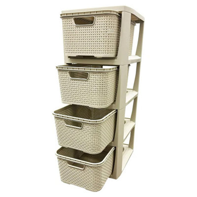 STAR SUPPLIES 4 Drawer Large Spacious Rattan Effect Cream Home Office Modular Storage Tower Unit