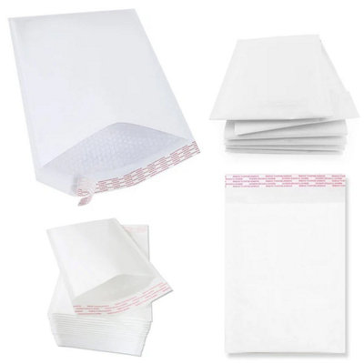 B&Q -  500 X Size 2 (115X195mm) White Padded Bubble Lined Postal Mailing Shipping Peel & Seal Closure Cushioned Envelopes