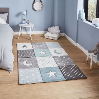 Blue Kids Graphics Pictorial Modern Easy To Clean Rug For Living Room Bedroom And Dining Room-80Cm X 150Cm from B&Q