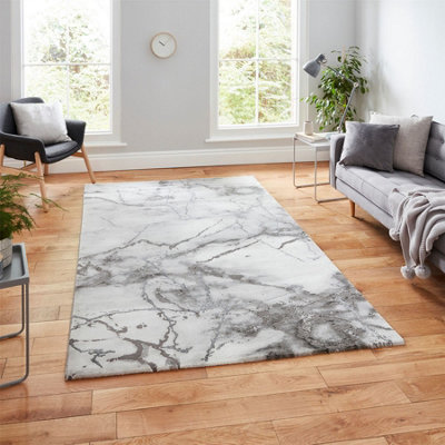  - Ivory Silver Abstract Modern Easy To Clean Rug For Dining Room Bed Room And Living Room-160Cm X 220Cm