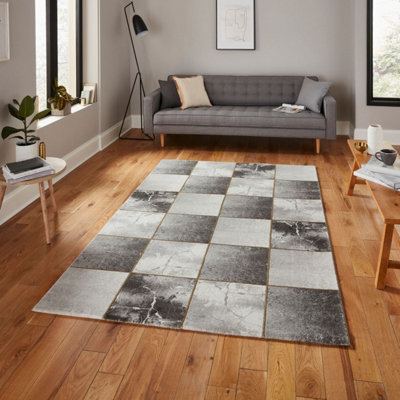 Grey Gold Abstract Modern Easy To Clean Rug For Bedroom & Living Room-120Cm X 170Cm from B&Q