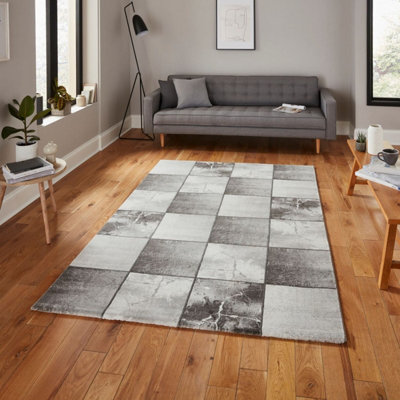 Ivory Silver Abstract Modern Easy To Clean Rug For Bedroom & Living Room-120Cm X 170Cm from B&Q