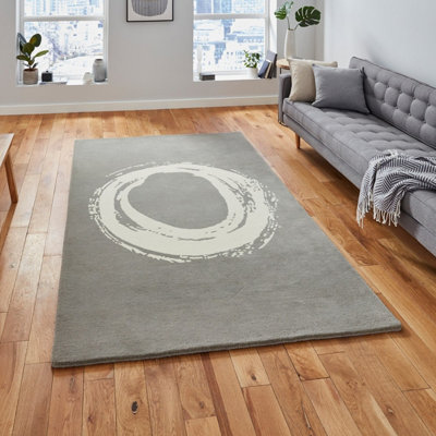  - Grey Rug Handmade Luxurious Modern Plain Wool Abstract Rug For Bedroom & Living Room-120Cm X 170Cm