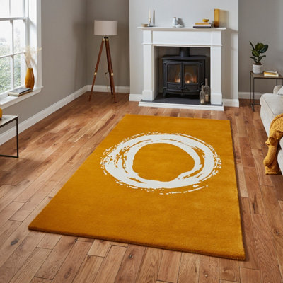 B&Q Handmade Luxurious Modern Plain Wool Abstract Rug Easy To Clean Living Room And Bedroom-120Cm X 170Cm Yellow