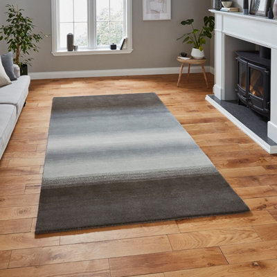  - Grey Handmade Luxurious Modern Plain Wool Abstract Rug For Bedroom & Living Room-120Cm X 170Cm