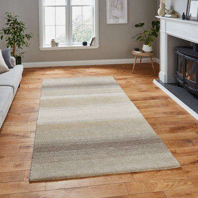 B&Q Natural Handmade Luxurious Modern Plain Wool Abstract Rug For Bedroom & Living Room-120Cm X 170Cm