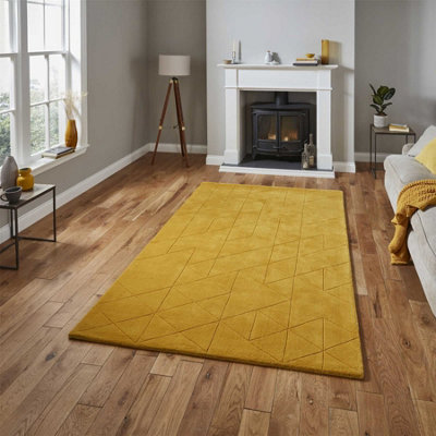 Kasbah Kb2025 Geometric Wool Rugs In Ochre Yellow150X230Cm from B&Q