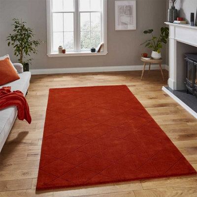 Orange Chequered Geometric Luxurious Modern Plain Wool Easy To Clean Rug For BedroomLiving Room120Cm X 170Cm from B&Q
